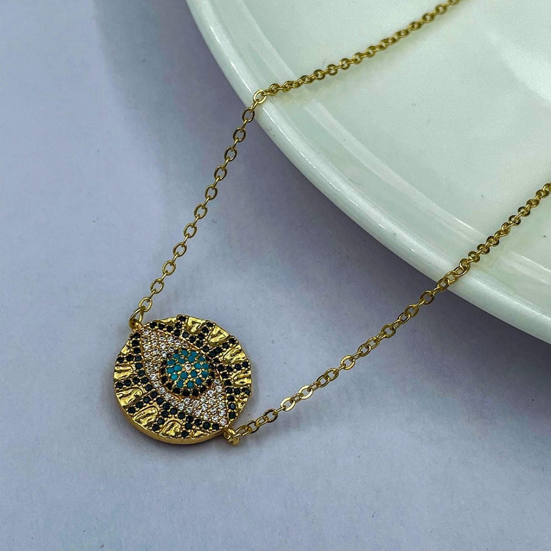 Copper American Diamonds Black White Blue Gold Evil Eye Necklace Pendant Chain For Women Girls