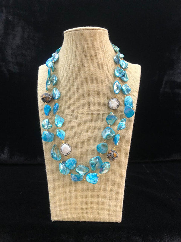Deep Sky Blue Agate Two Line Necklace