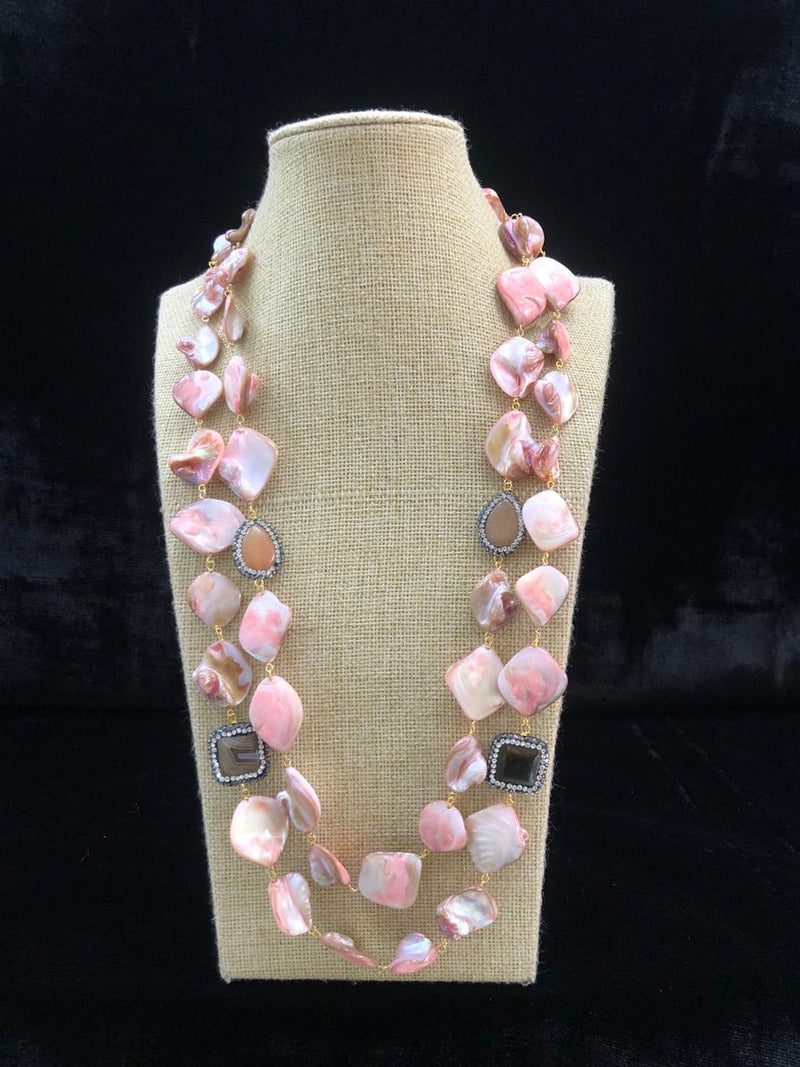 Crepe Pink Agate Two Line Necklace