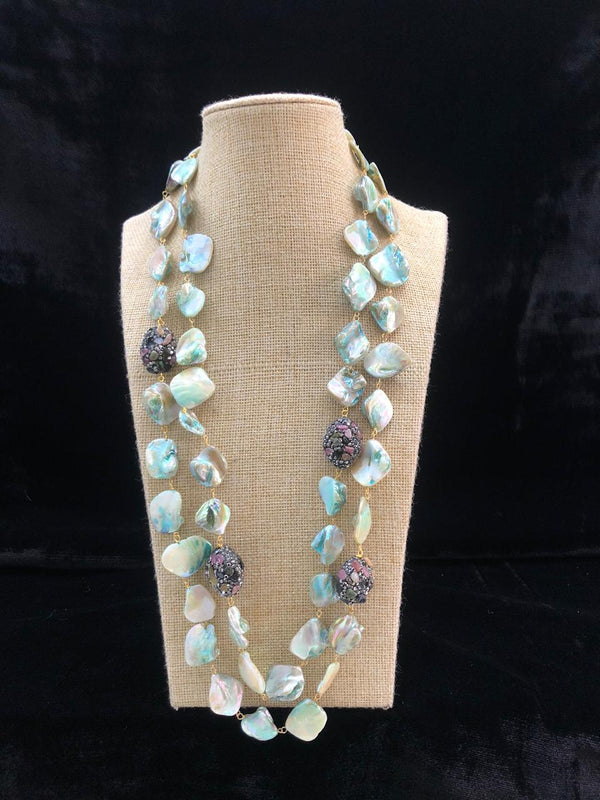 Shades of Light Blue Agate Two Line Necklace