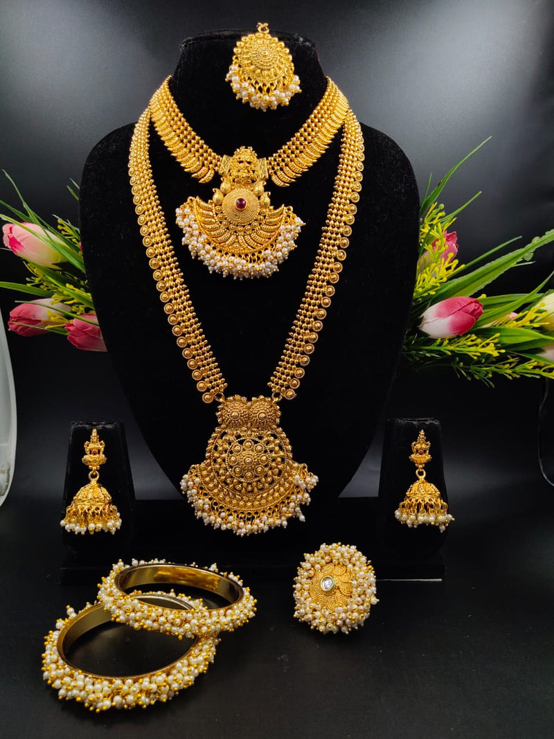 Heavy Ornate Pearl & Gold Plated Necklace Set