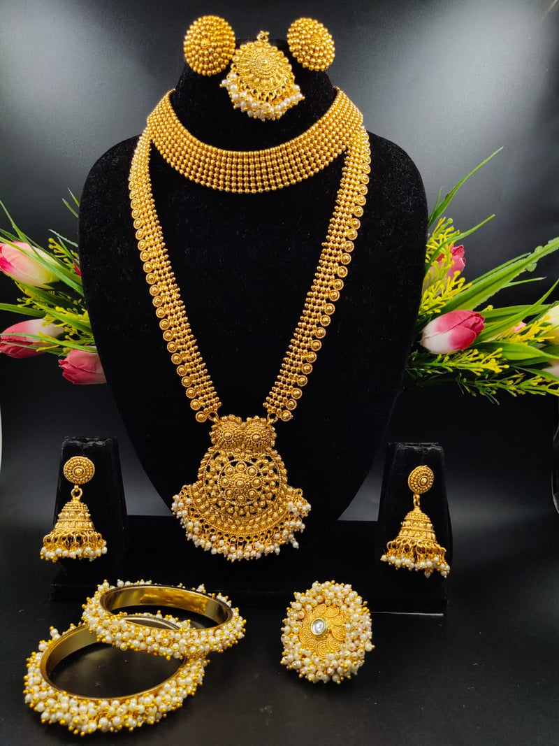 Modern & Antique Pearl & Gold Plated Necklace Set