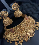 Superior Gemstone Embedded Gold Plated Temple Necklace Set