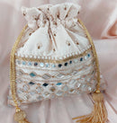 White Designer Mirror Work Potli