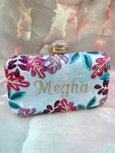 Leaf Designer Printed Embroidery Name Customization Clutch