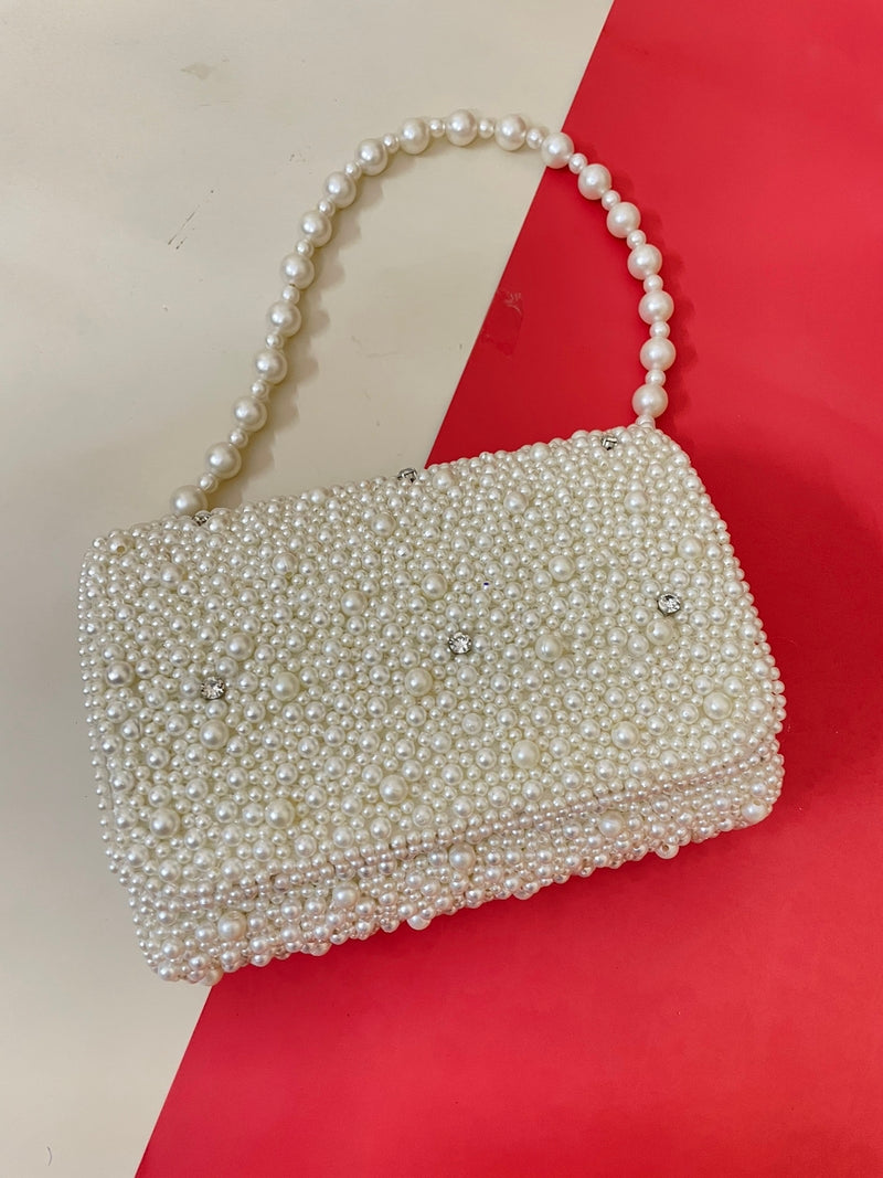 Designer Pearl Flap Clutch