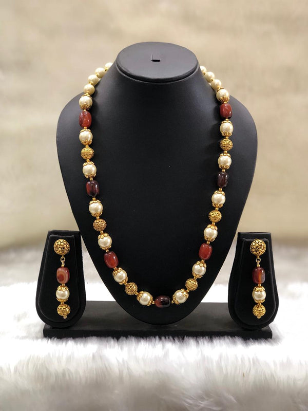 Single Line Brown Beaded Necklace Set
