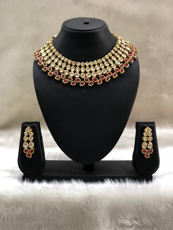 Luxurious Red Kundan Necklace Set