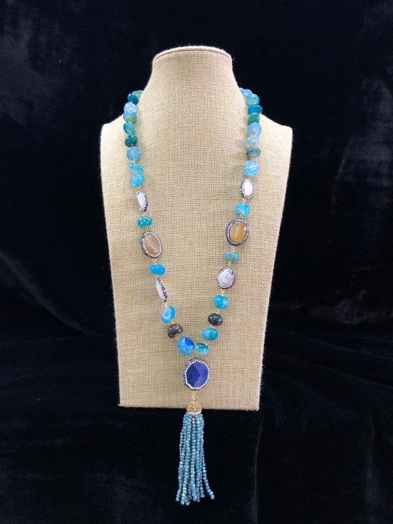 Blue Beaded Decorative Necklace