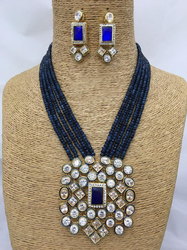 Crystal Navy Blue Kundan Necklace Set