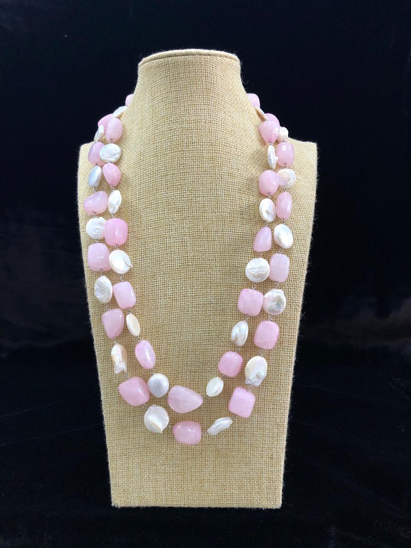 Light Pink Gemstone and Baroque Necklace