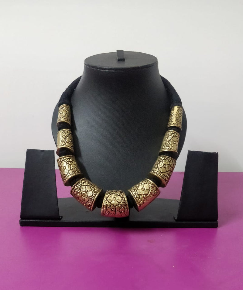 Temple Black Threaded Gold Plated Necklace