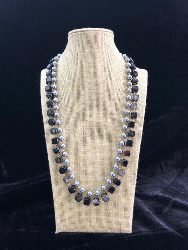Black and Silver Pearl Gemstone Necklace