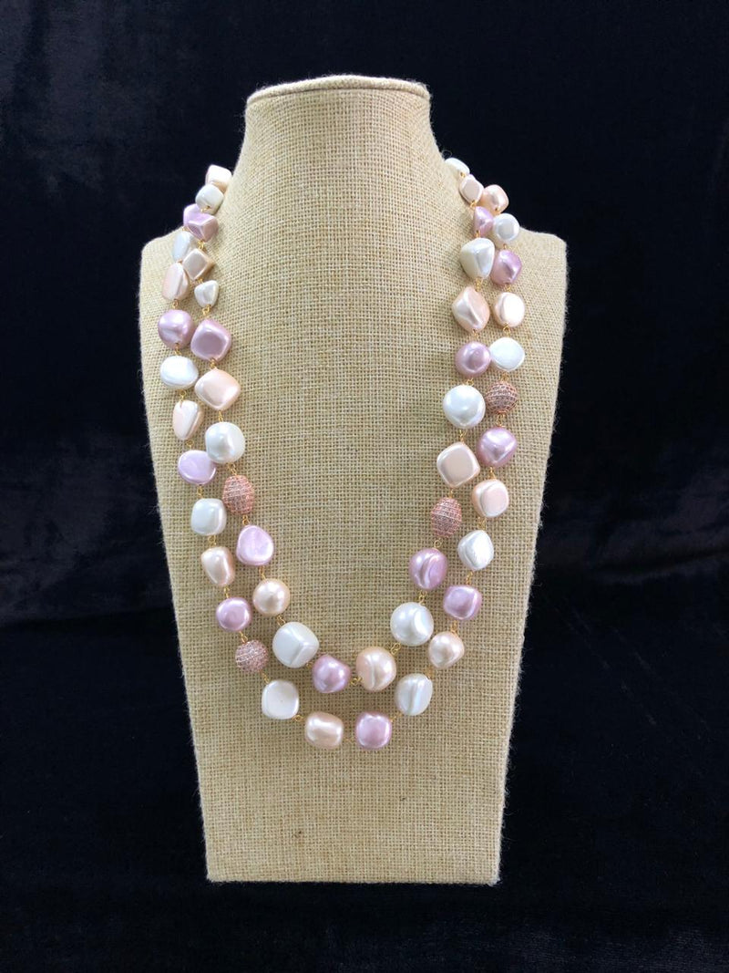 Shades Of Pink Two Line Pearl Necklace