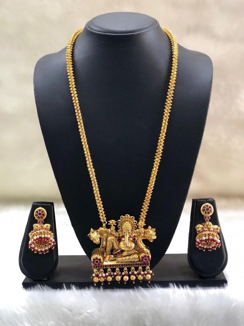 Long Ganpati Temple Necklace Set
