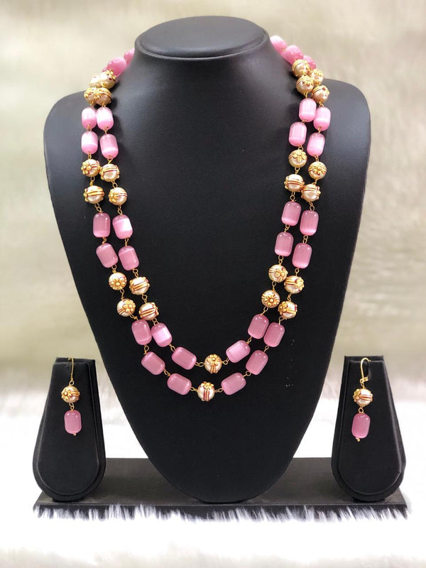 Layered Light Pink and Gold Beads