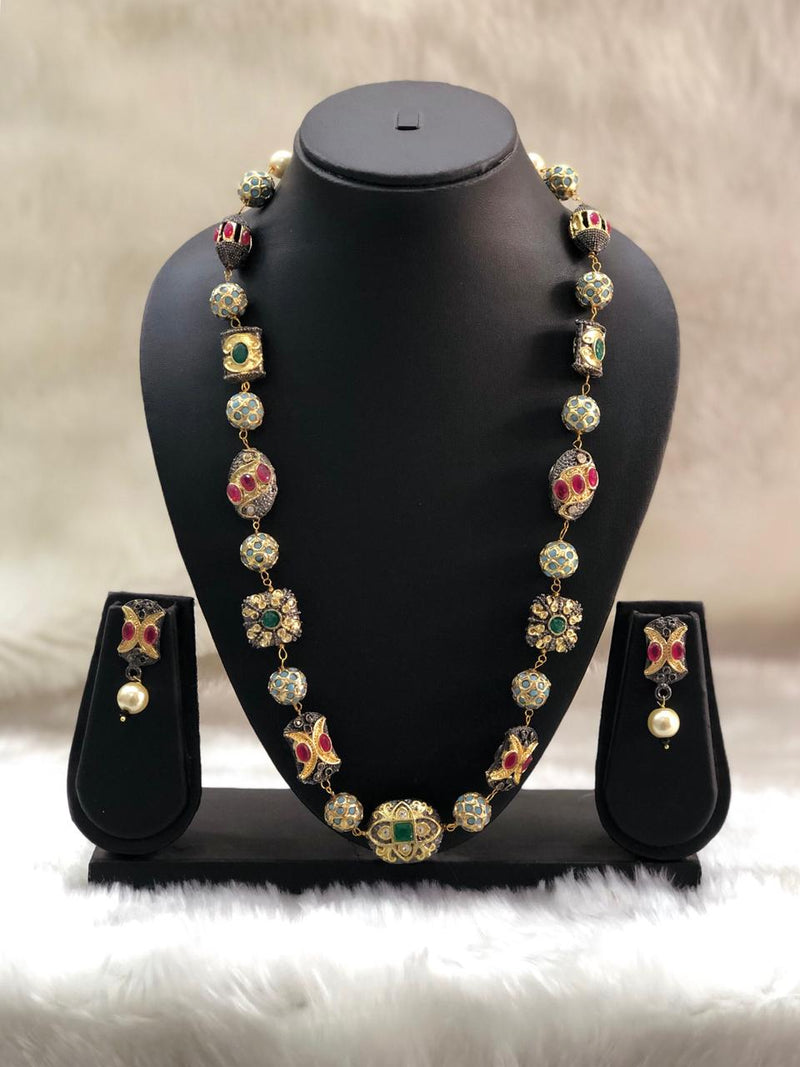 Studded  Ruby and Green Meena Work Necklace