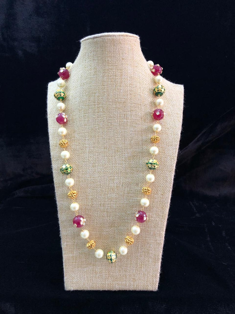 Multicolor Single Line Gold Beaded Necklace - Main Image