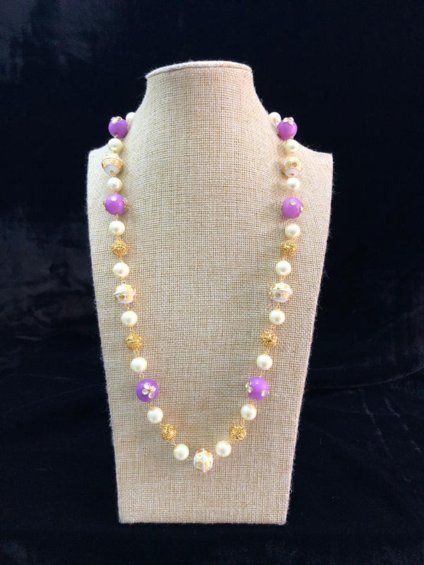 Single Line Purple Gold Beaded Necklace
