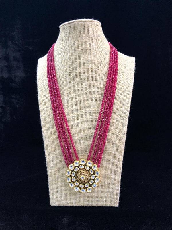 Pink Beaded Kundan Necklace Set