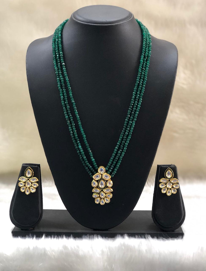 Dark Green Beaded Kundan Necklace Set