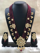 Gracefully Kundan Maroon Beaded Necklace Set