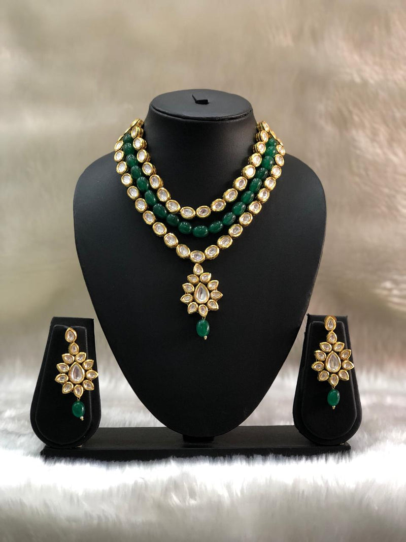 Floral Kundan Green Gemstone Necklace Set