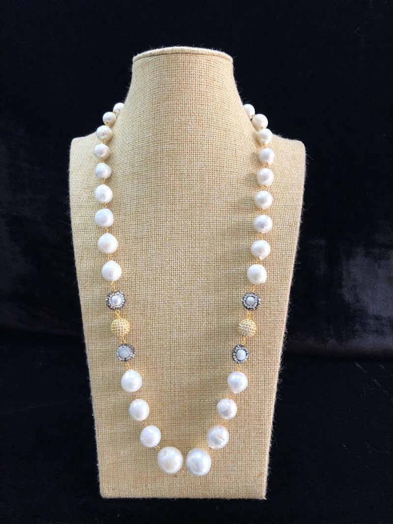Crystal Beaded Shell Pearl Necklace
