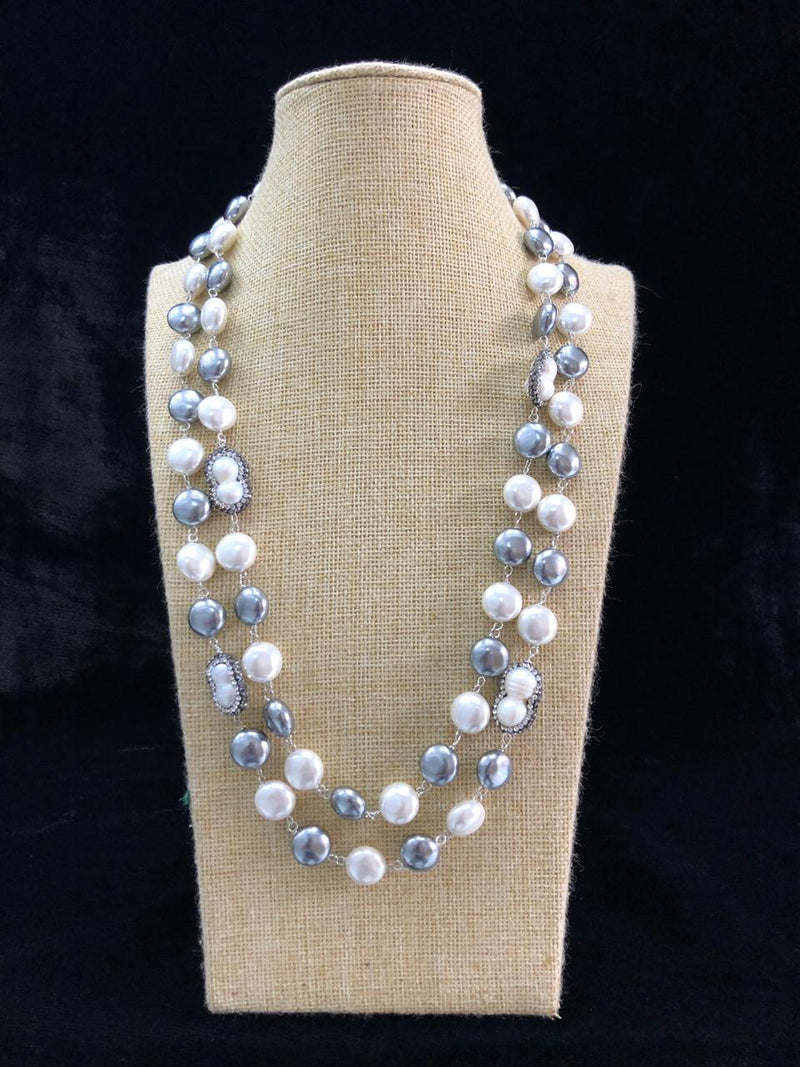 Two Stranded Grey and White Shell Pearl Necklace