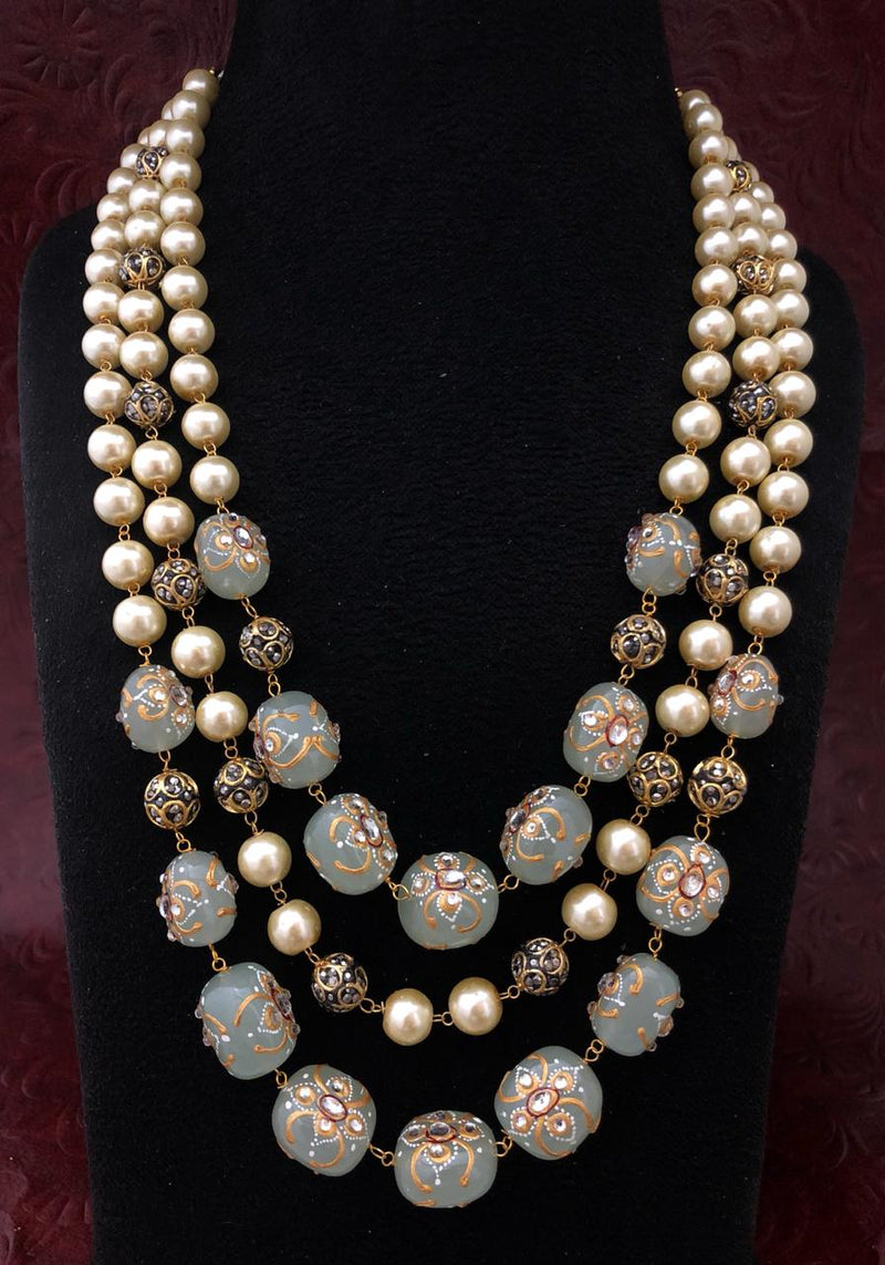 Intriguing Multistranded Blue Pearl Meena Necklace