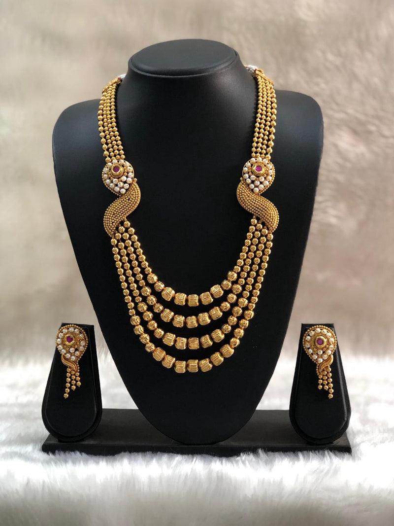 Gold Plated Traditional South Indian Stylish Long Necklace With Earrings  For Women & Girls (MC042W) - I Jewels - 3710739