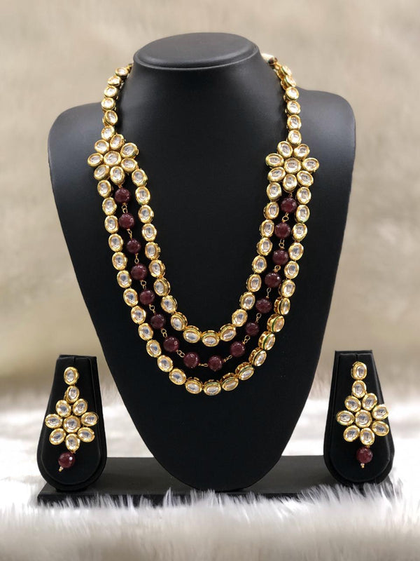 Feminine Floral Three Layer Kundan Necklace Set