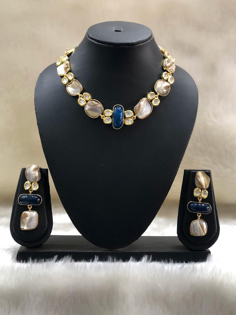 Dark Blue Pearl Mother of Pearl Necklace Set