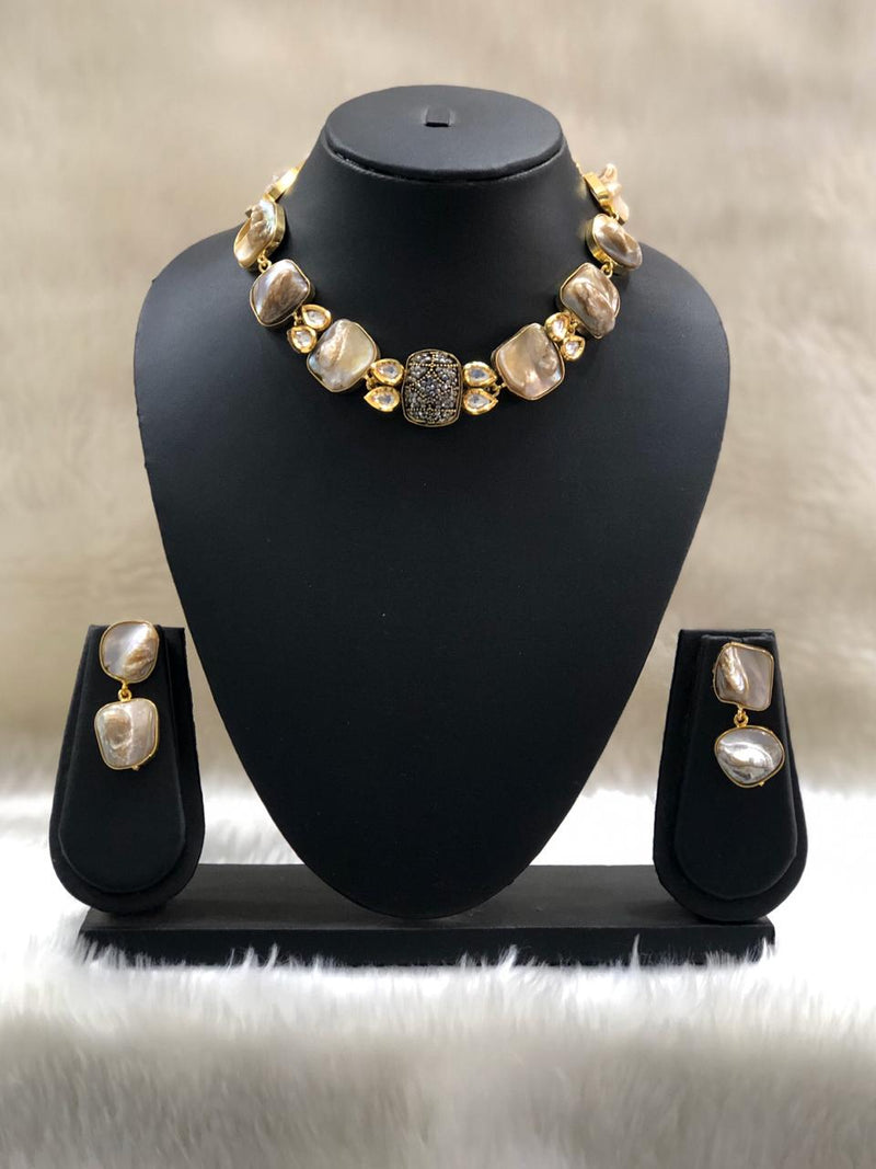 Etruscan Druzy Mother of Pearl Necklace Set