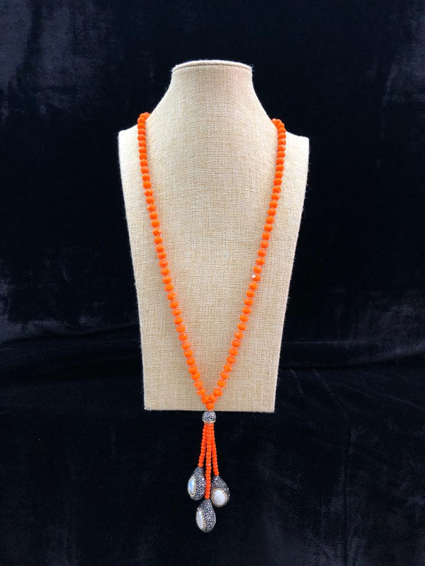 Garish Orange Beaded Gemstone Necklace