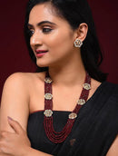 Maroon Close knit Jadau Necklace Set