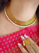 Shinning Gold Plated Pearl Ram Necklace Set