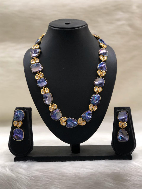 Preamble Dark Blue Kundan Gemstone Necklace Set