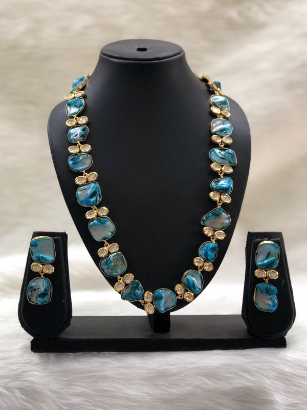 Preamble Dark Blue Kundan Gemstone Necklace Set