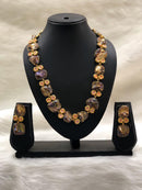 Preamble Purplish Orange Kundan Gemstone Necklace Set