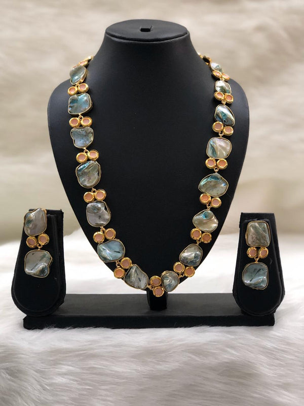 Preamble Sky Blue Kundan Gemstone Necklace Set
