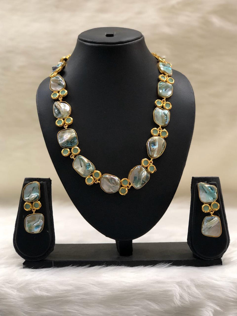 Preamble Arctic Blue Kundan Gemstone Necklace Set