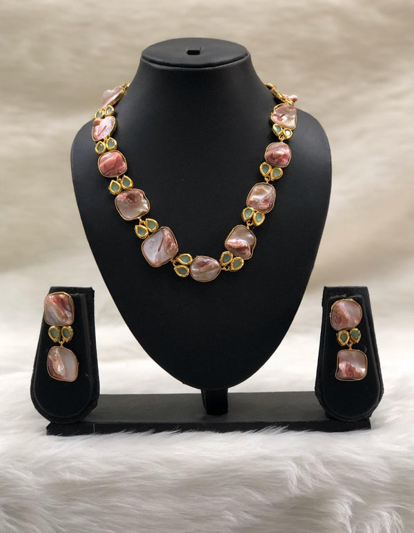 Preamble Lemonade Pink Kundan Gemstone Necklace Set