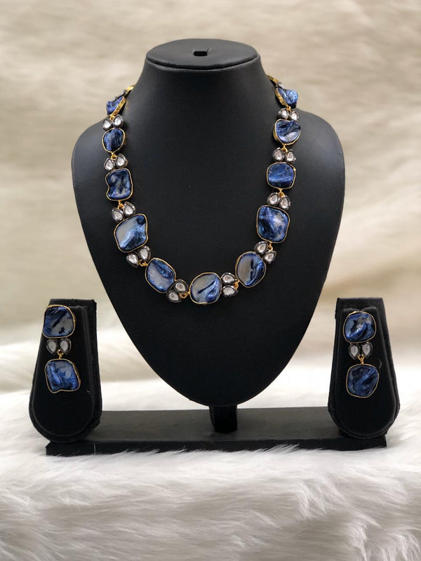 Preamble Cobalt Blue Kundan Gemstone Necklace Set