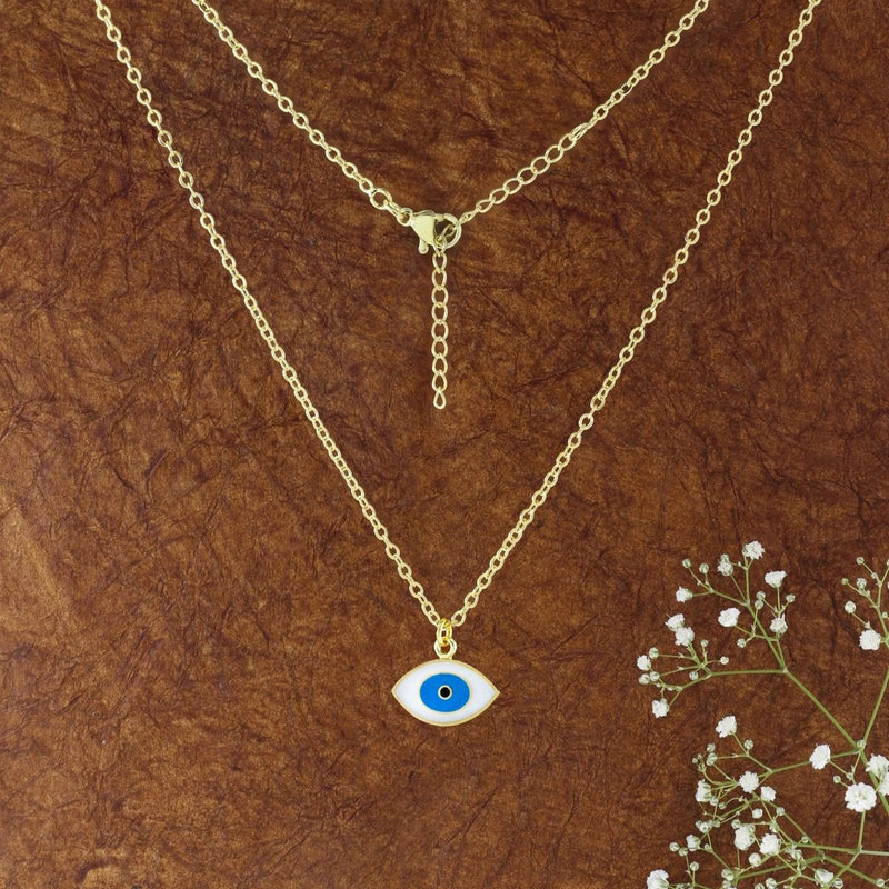 Oval White Evil Eye Enamel Necklace Pendant Chain