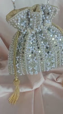 Blue Designer Heavy Mirror Work Potli