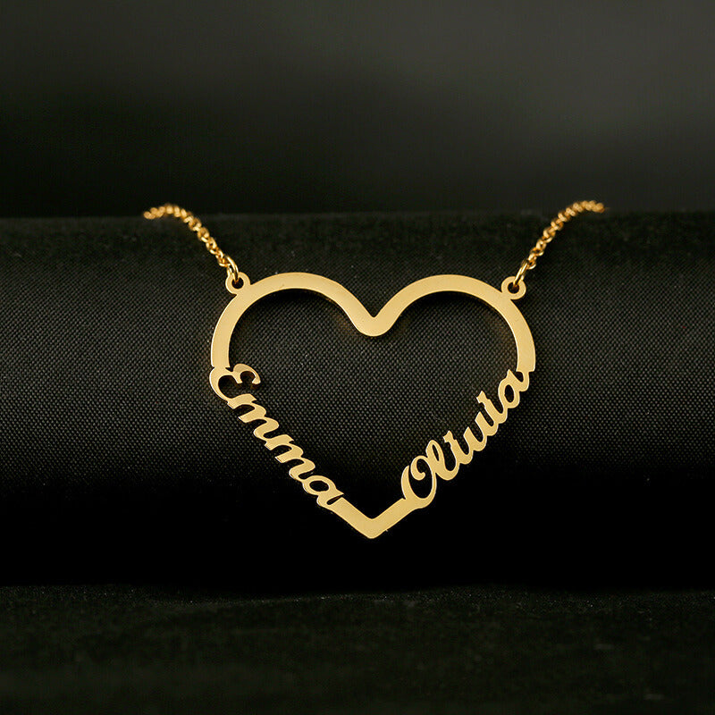 Personalized Dual Name Heart Pendant Necklace