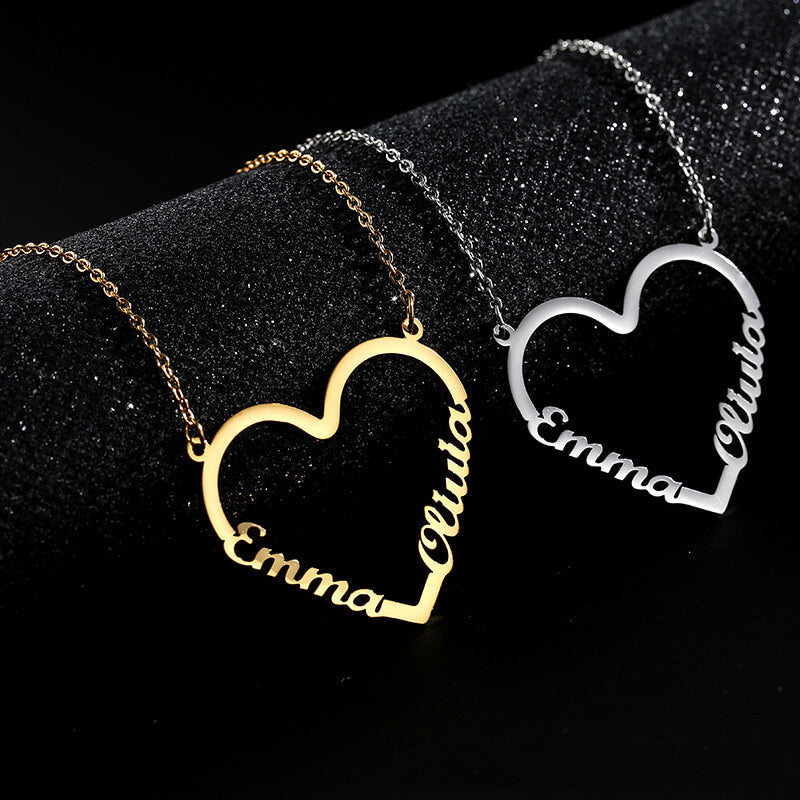 Personalized Dual Name Heart Pendant Necklace